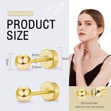 ZDE Women Flat Back Ball Stud Earrings Titanium Hypoallergenic Earrings Stud For Sensitive Ears Simple Classic 3mm-5mm Flat Stud Earring Perfect For Helix Tragus Cartilage Earlobe,3MM,Gold - Gold - 查看 3