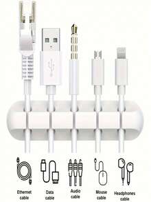 White Flexible Cable Organizer For Office Desk, High-Strength Plastic Material With Adhesive Backing And Adjustable Arm, Includes Cable Holder For Organizing Office Desk Cables, Easy Installation - Multicolor - View 8