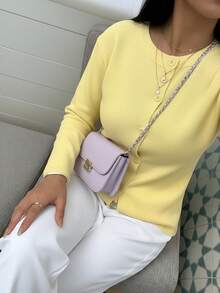 Damski letni elegancki świąteczny dzianinowy top na zakończenie roku szkolnego swobodny długi rękaw maślany żółty guzik dzianinowy kardigan top sweter - Żółty - Zobacz 5