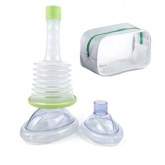 1 pièce Respirateur + 1 pièce Grand Masque + 1 pièce Petit Masque + Sac de rangement, Dispositif anti-suffocation, Kit de premiers soins contre l'étouffement pour adultes, Dispositif d'aspiration des voies aériennes portable, Manœuvre de Heimlich de secours, Trousse de premiers soins pour la maison et les voyages