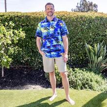 Matching Family Hawaiian Outfits Tropical Blue Palm Tree Print Shirt / Dress Summer Beach Vacation Coordinated Outfit Set - Màu xanh lam - Xem 6