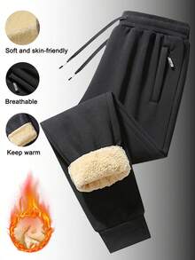 1pc Men's Winter Thermal Lined Sweatpants, New Loose Fit Drawstring Waist Casual Pants - Black - View 8