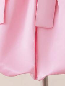 Baby Girls' Round Neck Bow Tie Back Ribbon Satin Cute Birthday Party Puff Dress, Suitable For Flower Girl, Wedding, Holiday, Does Not Include Headband - Pink - View 8