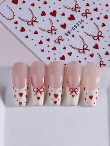 2片红色爱心蝴蝶结美甲贴纸，3D自粘浪漫爱心图案美甲贴，情人节美甲装饰，易于粘贴，适合女性，爱心美甲贴纸，美甲用品 - 紅色 - 查看 8