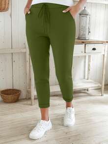 Quần dài nữ cỡ lớn CURVE+ mềm mại và co giãn, thích hợp cho mùa xuân, hè, thu, công sở, dáng ôm vừa vặn có túi, trang phục thể thao thời trang. - xanh quân đội - Xem 5