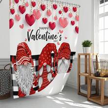 1pc/4pcs Romantic Valentine's Day Themed Shower Curtain Set, Includes Gnome, Heart, "Happy Valentine's Day", Plaid Background, "LOVE" Text Design Shower Curtain, Bath Mat, Toilet Seat Cover, 12 Hooks, Machine Washable, Artistic Design, Suitable For All Seasons, Valentine's Day Shower Curtain, Bathroom Decor - Multicolor - View 31
