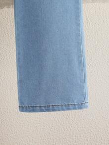 2件套女童休闲Y2K复古风荷叶边吊带背心和破洞牛仔裤套装，适合公园、旅行、海滩、生日派对、街头摄影、春夏穿着。 - 中等水洗藍 - 查看 10