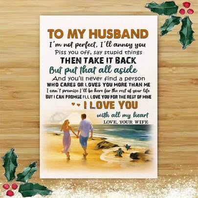 1 pieza Tarjeta de felicitación con sobre "Para mi esposo: Te amo con todo mi corazón" (11cm x 16cm / 4.33in x 6.29in) - Diseño con pareja en la playa y tortugas, perfecta para esposas y esposos, ideal para aniversarios y cumpleaños, tarjeta de felicitación sentimental|Tarjeta de amor conyugal|Tarjeta de felicitación de papel