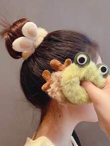 5 pezzi di elastici per capelli in peluche per adolescenti, coda di cavallo con orecchie di coniglio, anelli a intestino largo, anelli per capelli in spugna a tema autunnale e invernale, elastici per coda di cavallo, fasce per capelli, accessori per capelli in colori casuali - Multicolore - Visualizzare 3