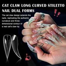 Halloween Cat Claw Medium Curved Stiletto Nail Dual Forms For Poly Gel Extension, Cat Claw Nail Tips Full Cover Eagle Claw Press On Nails For Nail Art Design Salon DIY(2 ,280Pcs,14 Sizes) - 中等的 - 查看 2