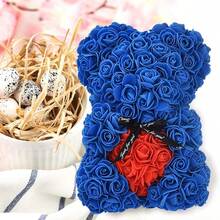 1pc 25cm Preserved Rose Bear, Foam Rose Bear Gift, Birthday Gift, Rose Bear, Couple Gift, Valentine's Day, Birthday Gift For Girlfriend, Rose Bear With Flowers, Mother's Day Gift - Royal Blue - View 3