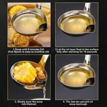 1pc Stainless Steel Oil Skimmer Spoon, Long-Handled Non-Slip Ladle For Home Kitchen, With Hanging Hole For Storage, Large Capacity Soup Spoon, Long-Handled Heat-Resistant Kitchen Service Spoon