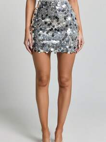 Women's Sequin Skirt, Shiny Silver Sequin Skirt, Suitable For Wearing At Carnival Parties And Dance Clubs - Bạc Xám - Xem 1