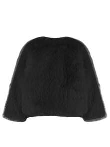 女士新款仿皮草V领外套，简约毛绒夹克，秋冬款 - 黑色 - 查看 3