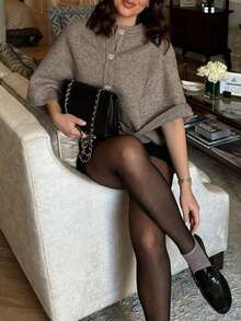 FOR BEAUTY 春夏新款棕色圆领单排扣斗篷式针织开衫毛衣，时尚优雅简约，宽松百搭，适合约会、外出、通勤等场合，春季针织外套 - 棕色 - 查看 4