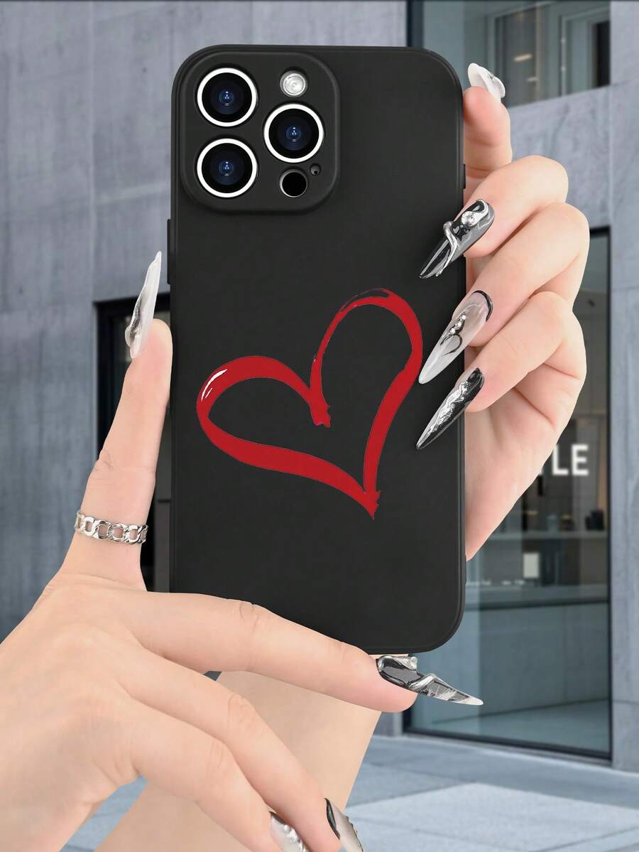 Lujo Ligero, Estilo y Belleza Carácter del corazón Love  Funda de Teléfono de Textura Mate Negra, Compatible con 17PROMAX, 17PRO, 17Air, 17, 16PROMAX, 16PRO, 15PROMAX, 15PRO y Todos los Mo - Negro - Ver 1