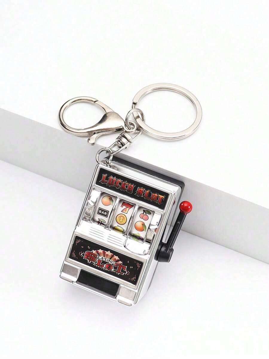 1pc Mini Slot Machine Keychain, Fashionable Keyring Suitable For Key, Bag Or Decoration Car Accessories Bag Charm School Cute Goth Y2k - Silver Slot Machine - View 1