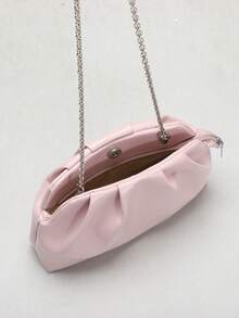 1 Stück skulpturaler Stil Tasche Herbst/Winter Neu Hochwertige rosa Ölleder PU Clutch Tasche, einfarbiger minimalistischer Stil Damen Handtasche, europäisch-amerikanische Mode gefaltete Tasche, minimalistischer Damen Clutch Tasche mit Schulterkette - Pink - Übersicht 9