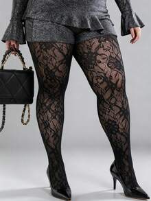 1 Pair Sexy Vintage Hollow Lace Floral Pattern Sheer Black Pantyhose For Women - Multicolor - View 5
