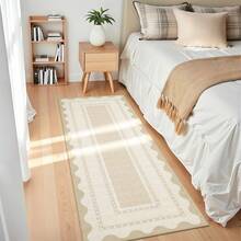 1PCS Room Decor Bordered Rug Scalloped Geometric Pattern Modern Washable Low Pile Area Rug For Living Room Bedroom Contemporary Non Slip Large Rug Low Pile Stain Resistant Carpet For Classroom Dining Room Runner For Hallway Kitchen Enterway - 米色 - 查看 2