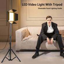 63英寸三脚架，10英寸方形柔光箱LED摄影灯套装，USB供电，3种可调色温，4个扩散板，适用于室内摄影照明 - 彩色 - 查看 7