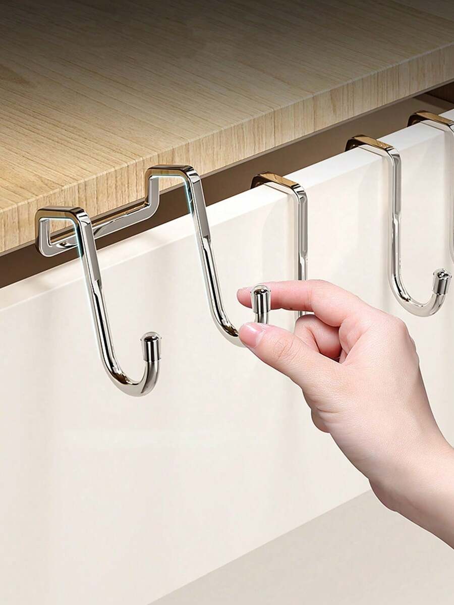1个不锈钢挂钩，免打孔双S形挂钩，厨房和浴室橱柜门后衣物、帽子、毛巾收纳架，侧柜门挂钩，宿舍双S形挂钩，返校季，母亲节礼物，浴室和厨房置物架，结婚纪念日，减压 - 彩色 - 查看 1