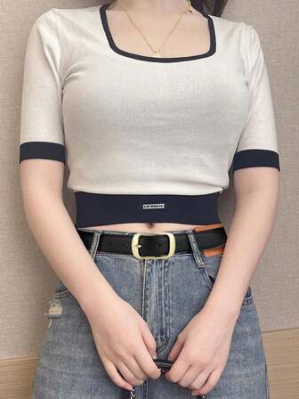 1 pieza Cinturón de mujer de piel de PU con hebilla cuadrada pequeña de aleación, en negro o marrón, de estilo minimalista adecuado para vaqueros, pantalones, abrigos, vestidos, esencial para Halloween y Navidad