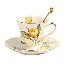 WSXC Porcelain Cup And Saucer Set With Golden Spoon 6oz Tea Cup Coffee Mug Cute Lemon Pattern - Yellow - View 1