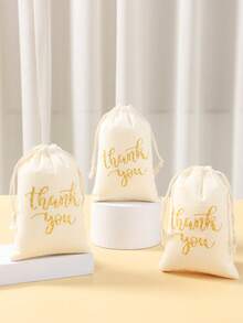 6个金色感谢抽绳礼品袋，金色感谢图案，可重复使用，带抽绳，适用于感恩节、生日、婚礼派对礼品包装、新娘送礼会、婴儿送礼会礼品包装、糖果礼品袋、感谢礼品袋、小礼品袋、生日派对礼品袋等。 - 白色 - 查看 8