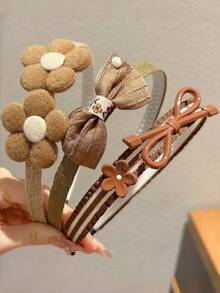 3pcs Girls' Retro Floral Bow Headbands, Versatile Casual Accessories For Autumn/Winter