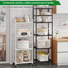 Estantería Flotante de 6 Niveles de Acero Inoxidable/Resina con Ruedas - Gris Oscuro/, Estante Multiusos de Almacenamiento, Altura Ajustable, Fácil Montaje, para Garaje, Despensa, Balcón - Unidad de Estantería Alta - Negro - Ver 6