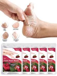 5双装足部去角质面膜，玫瑰足部去角质去角质，去除死皮并滋润护理，不含酒精，富含透明质酸和甘油，缓解干燥皲裂的脚后跟，软化粗糙的足部SPA袜，秋冬季皲裂足部护理，圣诞礼盒装（男女通用）