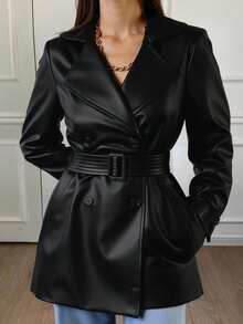 Livesso 女士休闲系带翻领西装外套，常规版型，秋季款