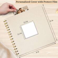 8 X 8 Inch Scrapbook Photo Album Linen Cover, Hardcover Kraft White Pages Memory Book, For Travel Wedding Guest Book Christmas Baby Shower (20 Sheets/ 40 Pages,Beige) - 米色 - 查看 2