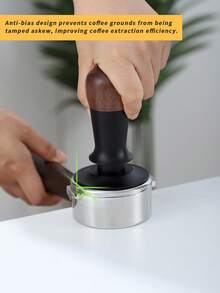 1个带刻度的螺纹底咖啡压粉器，胡桃木材质，柔性头设计，51/53/58毫米，适用于意式咖啡机，咖啡工具，咖啡师配件