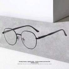 1副女士学生轻便圆形脸型展示眼镜，平面无度数，素框 - 奶茶金 - 查看 1