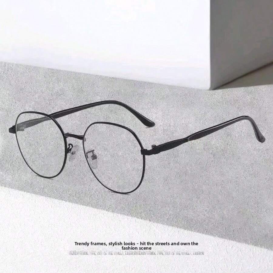 1副女士学生轻便圆形脸型展示眼镜，平面无度数，素框 - 奶茶金 - 查看 1