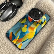Funda de Teléfono Diseño de Arte Abstracto Azul Amarillo Naranja para iPhone 14 13 12 11 Pro Max y  Galaxy S23 S22 S21 Plus Opción de Regalo Ideal para Todas las Temporadas - Negro - Ver 5
