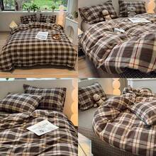 Brown Green Red Gingham Buffalo Plaid Duvet Cover King 100% Washed Cotton Vintage Checkered Duvet Cover Set Retro 3 Piece Grid Bedding Set With Zipper Closure Corner Tioft Easy Care - 國王+紅心 - 查看 8