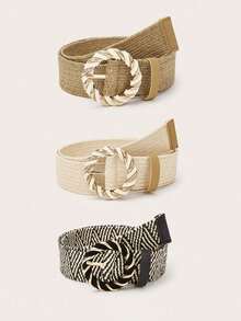 Fashionable Versatile Woven Belt, Vintage Dress/Coat Waist Cincher , Round Buckle Decor - 100 - View 3