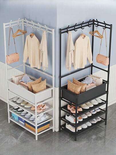 Multifunctional Corner Coat Rack, Shoe Rack And Shelf, Easy To Assemble And Disassemble, Suitable For Living Room, Bedroom, Study, Office, Holiday Gifts, Christmas Gifts, Children's Gifts