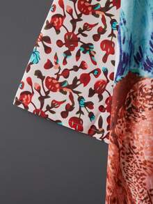 Oversized Retro Style Mid-Length Kimono Cover Up, Beach Cover Up Swimsuit Wrap For Plus Size, Summer - White - View 5