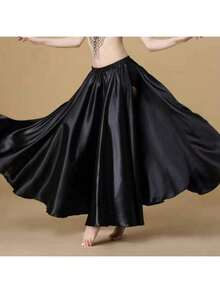 Chân váy maxi khiêu vũ thời trang, chân váy phồng xẻ tà đôi bằng satin dành cho nữ, thích hợp cho múa bụng, flamenco, nhạc rock. - Nhiều màu - Xem 18