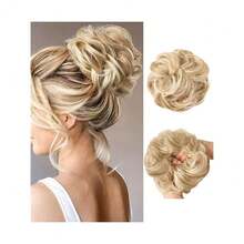 Messy Bun Hair Piece Hair Bun Wavy Curly Scrunchies Chignon Ponytail Hair Extensions Fake Hair Bun Extensions Synthetic Tousled Updo Hairpieces For Women(Blond Mix),BlondMix - BlondMix - 查看 2