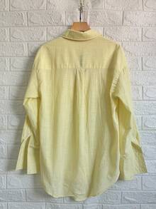 Women's 100% Cotton Long Sleeve Shirt - 淡黃色 - 查看 3