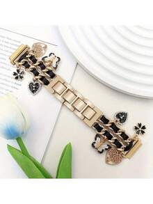 [Jewelry Bracelet Watch Band] Charming Pendant Synthetic Leather & Stainless Steel Watch Band Compatible With Apple Watch 38/40/41/42/44/45/46/49mm (Ultra 3/2/1 Series 1-10 & SE), Galaxy Watch7/6/5/4 (40/44mm), Watch 4 Classic (42/46mm), Watch 3 (41mm), Active 2, Gear S2 Classic - Folding Buckle - Gift Idea, Decorative Accessory, Suitable For Birthday, Party, Daily Wear - Multicolor - View 11