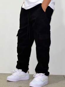 Calça cargo jeans preta infantil juvenil 6 Bolsos - Preto - Visão 1