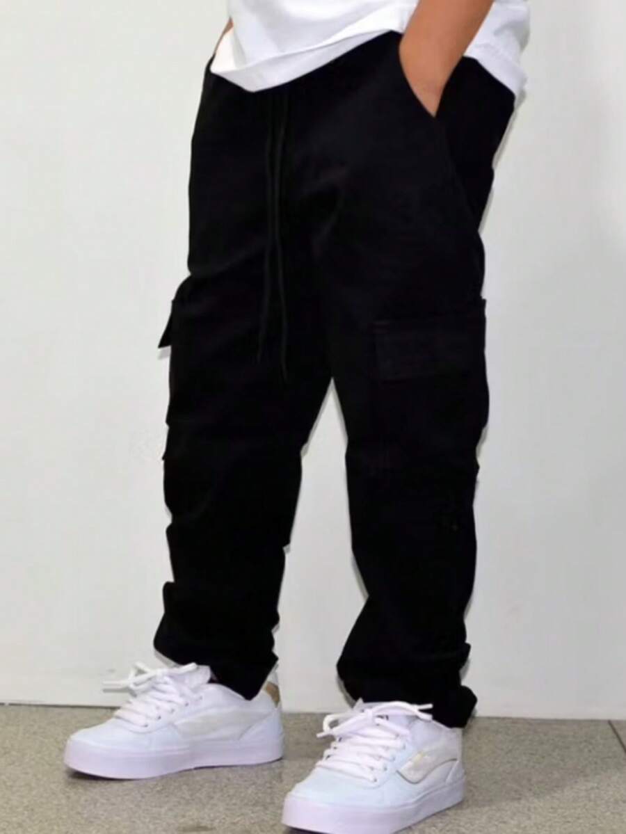 Calça cargo jeans preta infantil juvenil 6 Bolsos - Preto - Visão 1