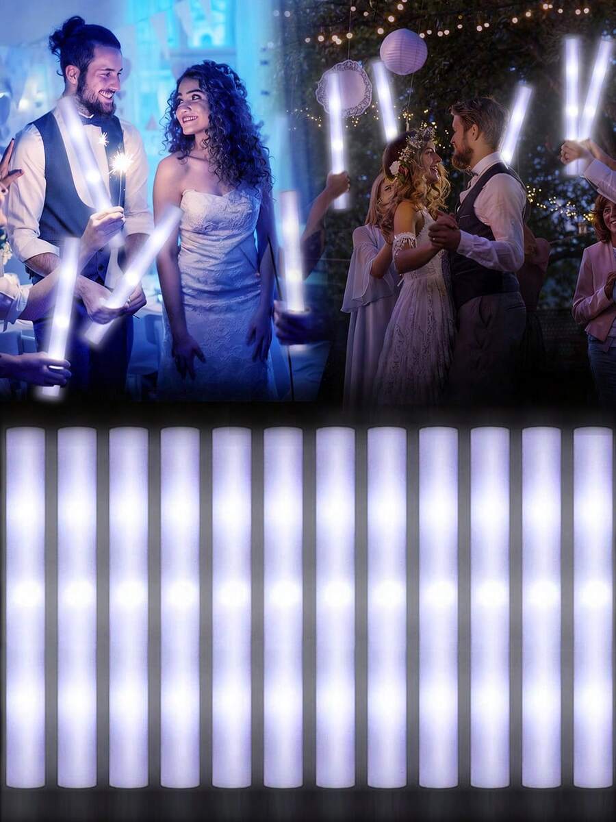 36 件 LED 白色泡沫棒白光闪光欢呼棒婚礼棒婚礼新娘礼物派对单夜灯狂欢派对发光氛围用品夏季生日礼物海滩返校学校用品房间装饰