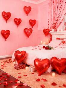 10pcs/20pcs 5/10/18 Inch Romantic Red Heart Shaped Foil Balloons, Suitable For Valentine's Day, Wedding, Anniversary, Birthday, Singles Party, Party Decorations And Celebrations - Red - View 2